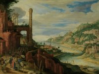GG 59  GG 59, Willem van Nieulandt (1584-1635), Italienische Flußlandschaft, Eichenholz, 48,2 X 66 cm : Aufnahmedatum: 2008